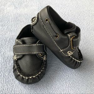 Baby Boy Black Leather Moccasins Shoes Size 3-6M